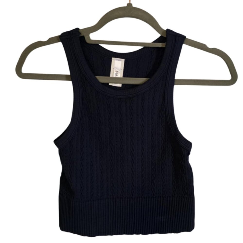 NWOT NikiBiki Super Stretchy Cropped Cable Knit Tank Navy